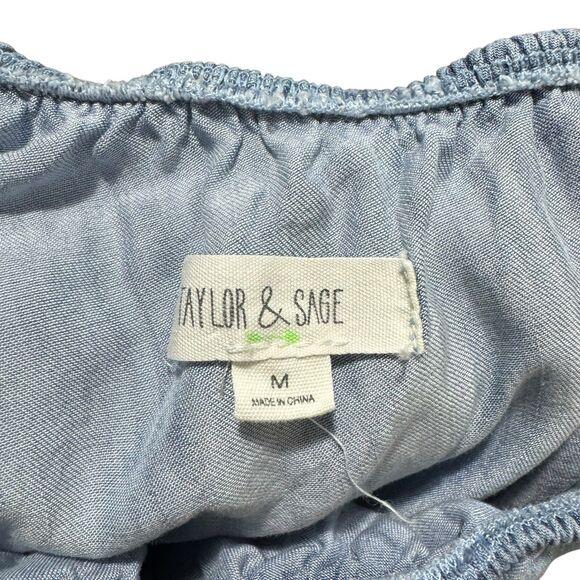 Taylor & Sage Chambray Ruffled One Shoulder Sleeveless Blouse Top Sz M - Picture 6 of 6